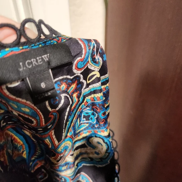 J. Crew Silk Twill Blouse Multicolor Paisley Art Mod Retro Funky Size 6 - Picture 5 of 9